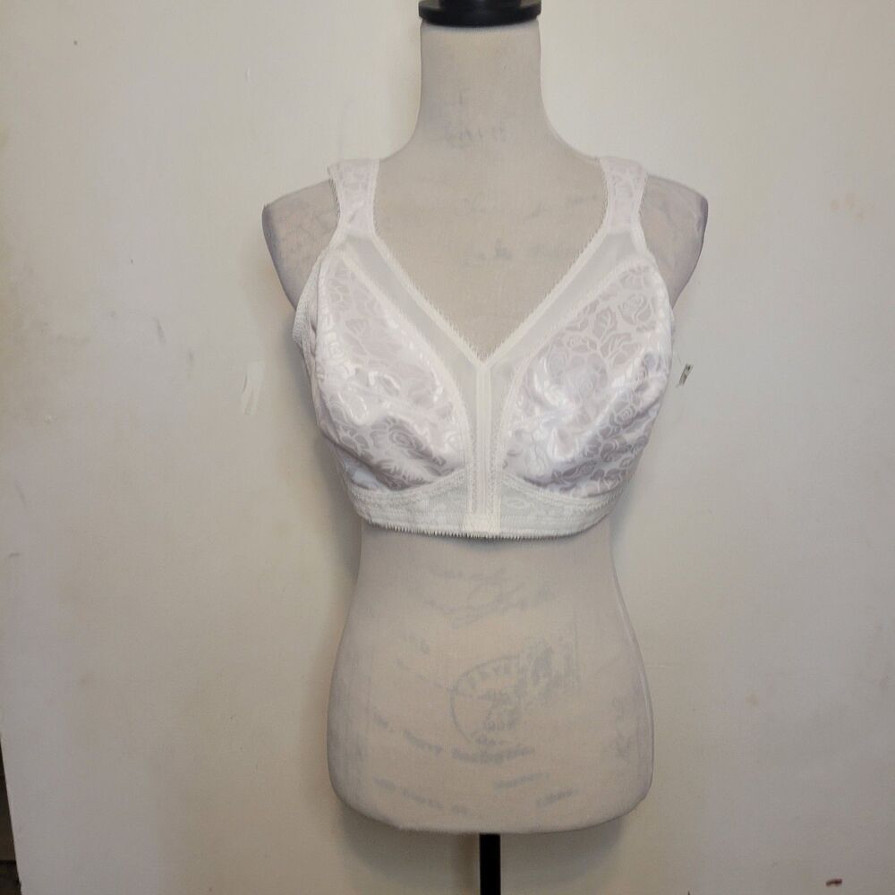 Playtex 42C White Wireless Comfort Bra Full‎ Coverage Floral Mesh